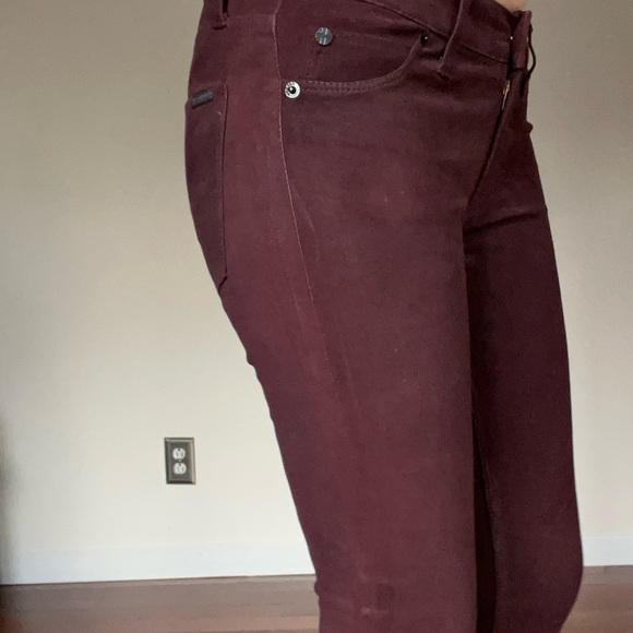 HudsonKrista Leather Crop Skinny Bordeaux Wax Suede Pants 24 Burgundy Maroon